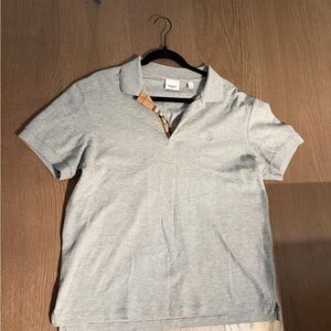 Burberry Gray Polo Shirt with Check Detail